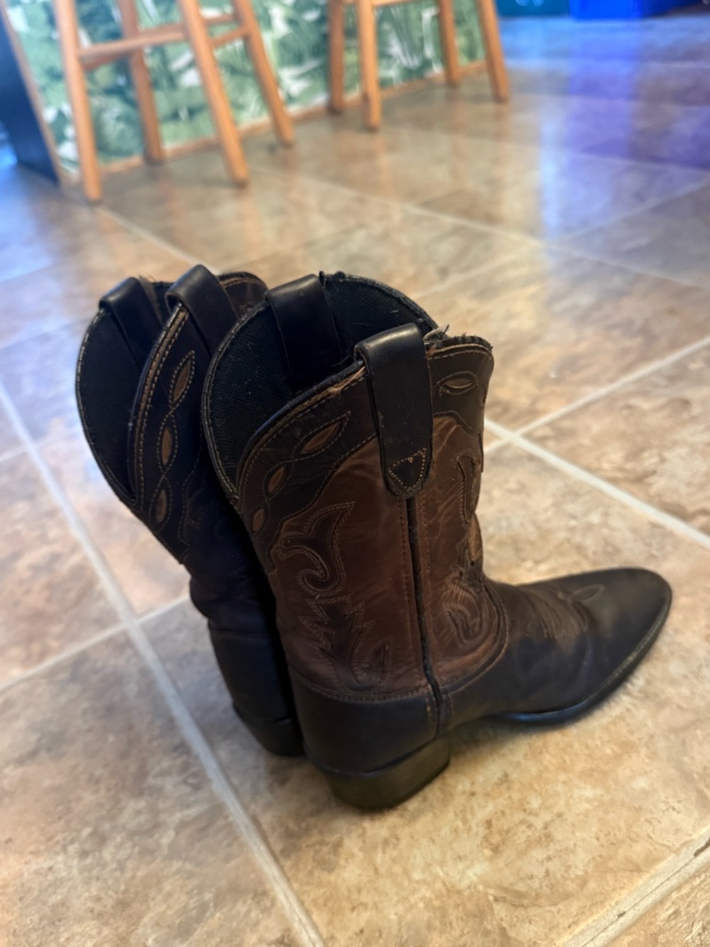 Vintage Kids Leather Cowboy Boots Sz 13 Western Brown Black Two Tone Rodeo Youth - Picture 5 of 5